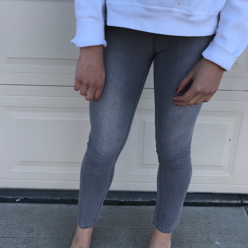 Grey wash jeans.